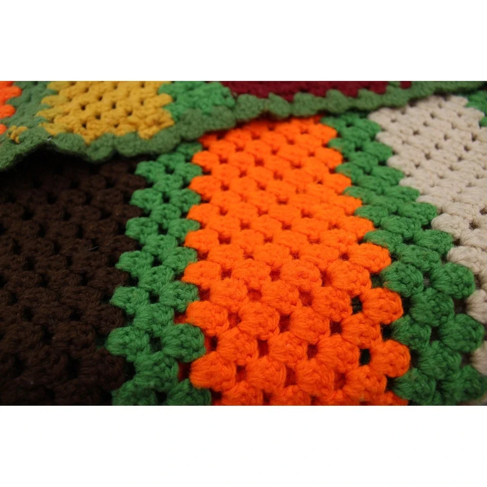 Handmade Blanket Approx 70x56 Multicolor Granny Square Afghan Crochet Retro Boho